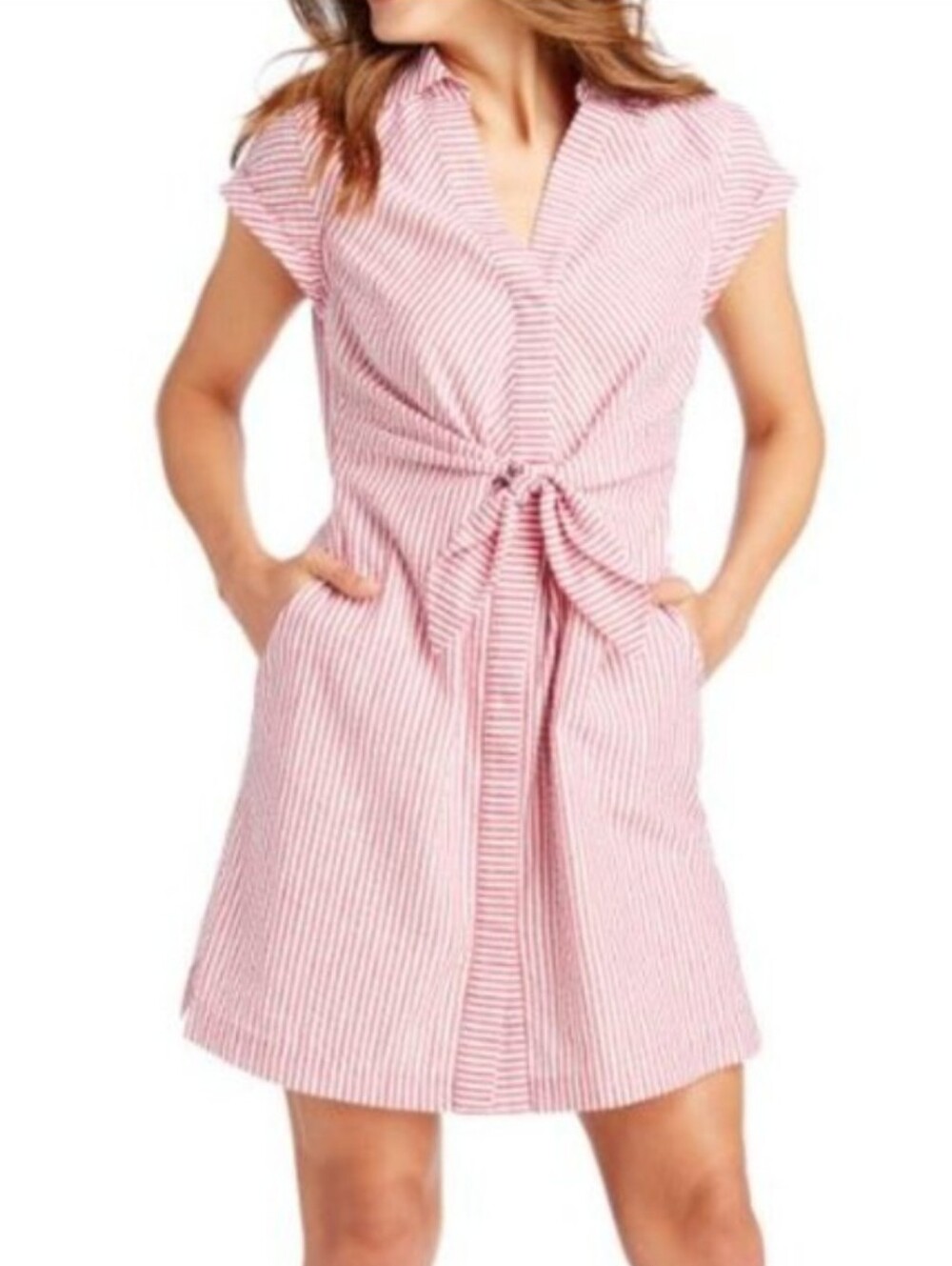 Vinevard Vines Red & White Stripe Seersucker Tie Front Dress Women's Size 10